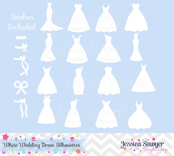 INSTANT DOWNLOAD, White Bridesmaid Dresses Silhouettes