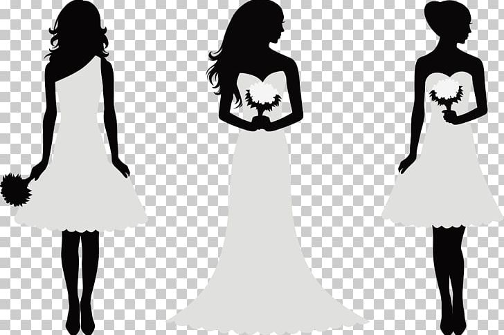 Decorative Silhouette Bride And Bridesmaids PNG, Clipart