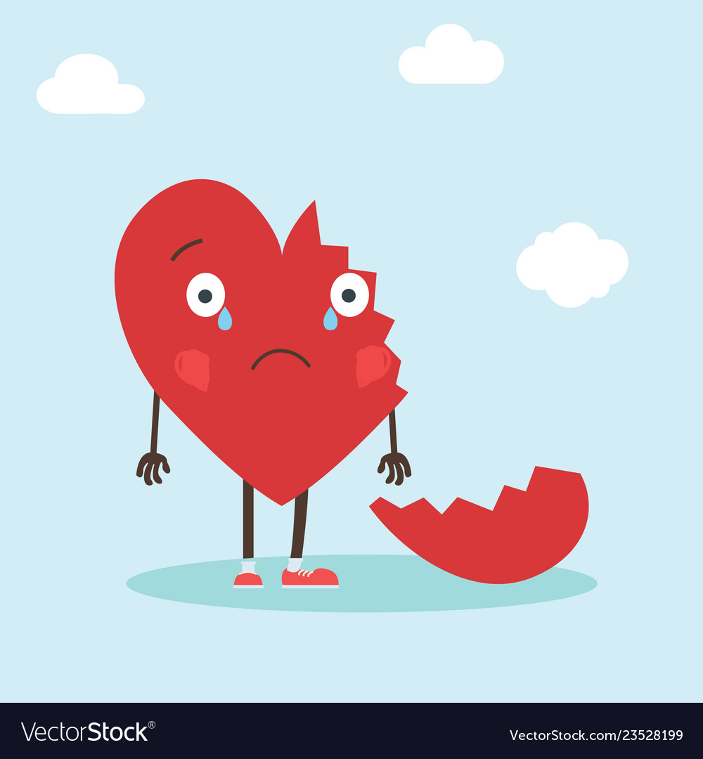 Cute single heart character with broken heart