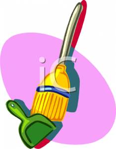 A Colorful Cartoon of a Broom and Dustpan