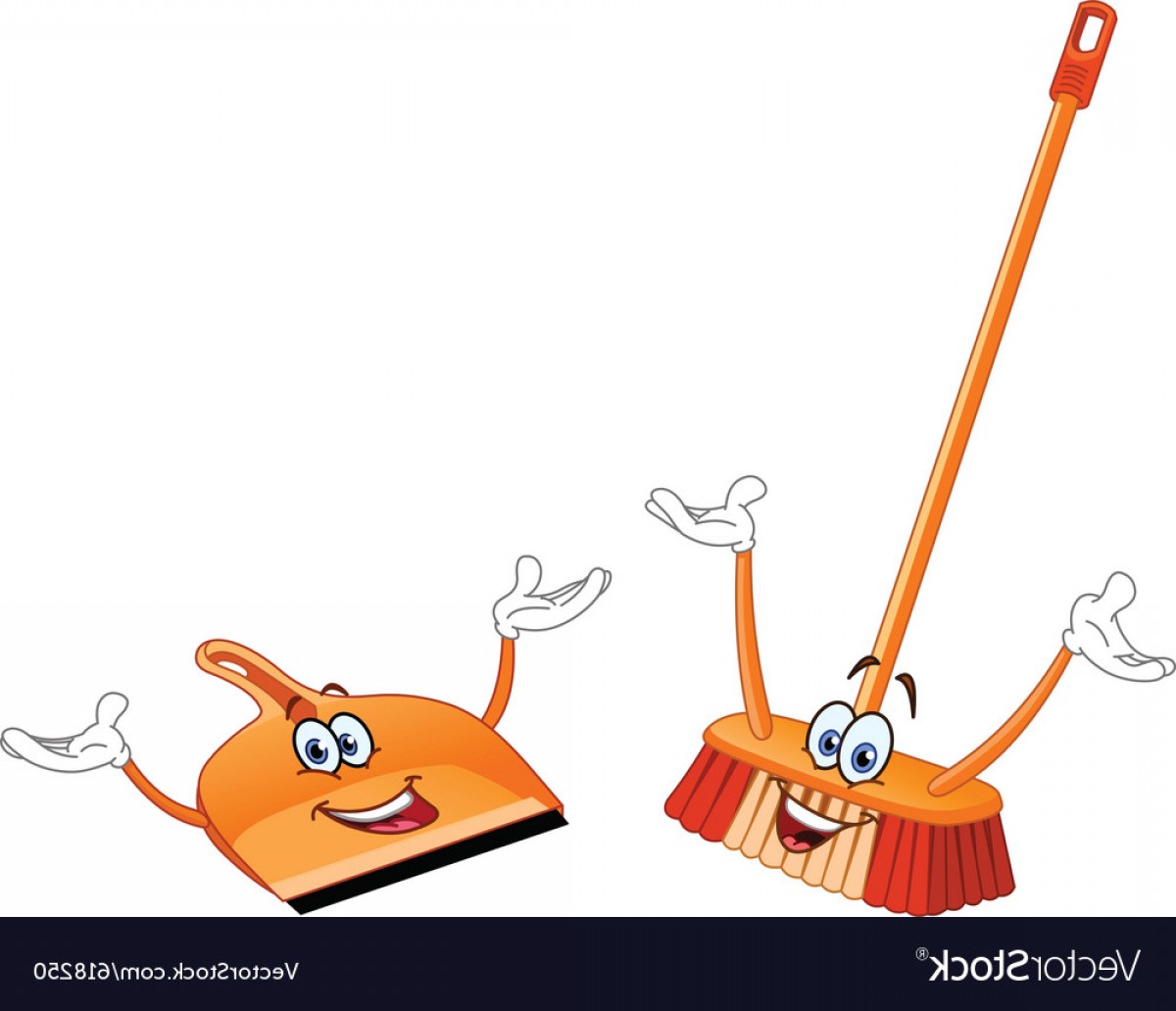Broom And Dustpan Cartoon Vector