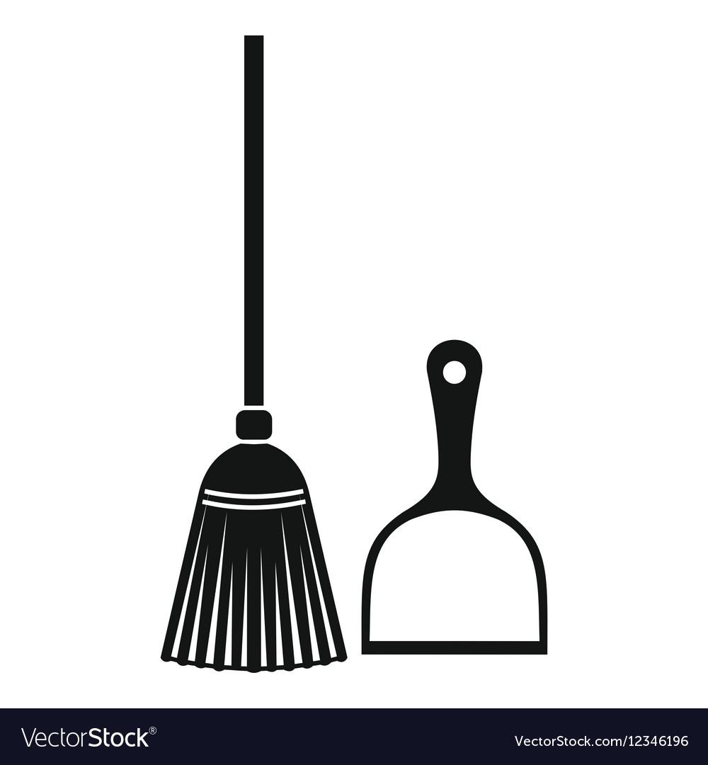 Broom and dustpan icon simple style