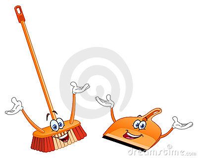 broom and dustpan clipart vintage style