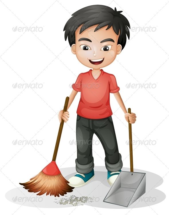 Boy sweeping the.