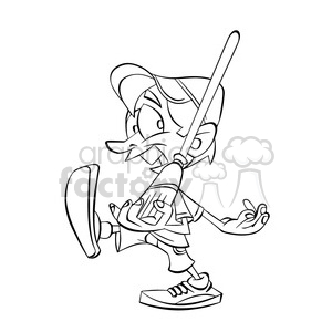 Black and white image of boy marching with broom stick nino marchando negro  clipart