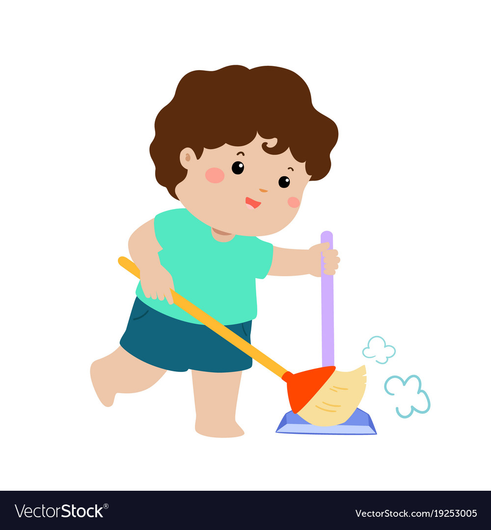 Cute boy sweeping.