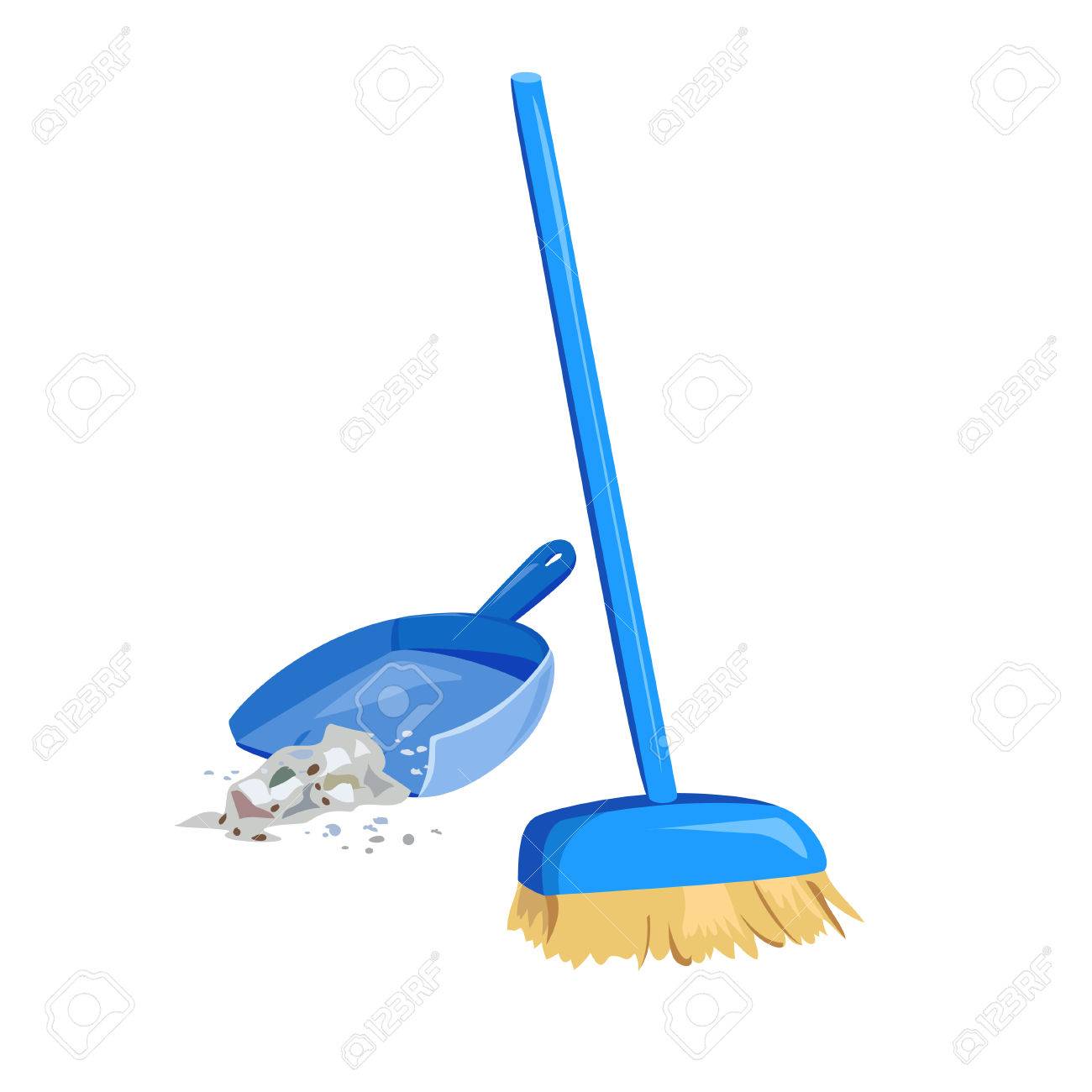 Cleaning garbage, broom and dustpan