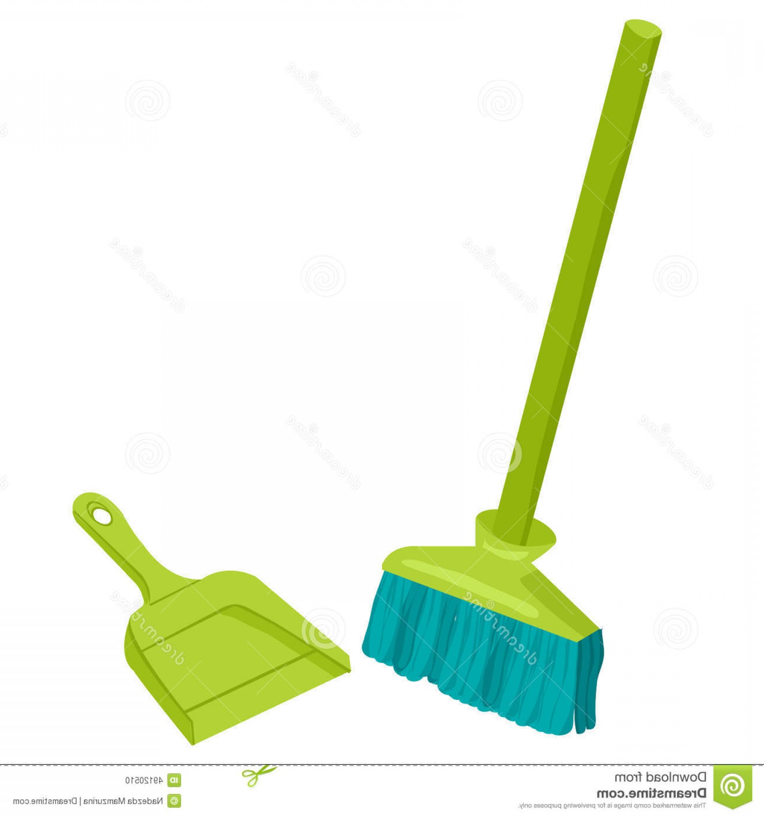 Stock Illustration Dustpan Broom Green Shovel Green Mop Long