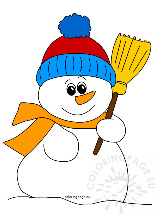Snowman with broom.