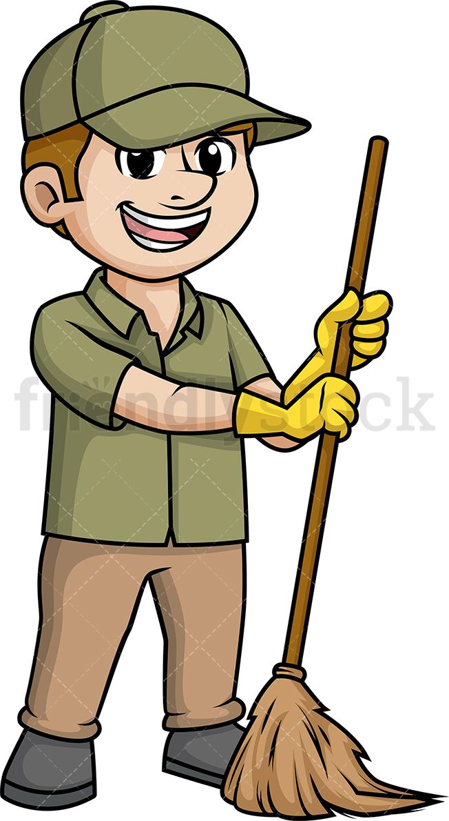 Man Sweeping The Floor With Broom