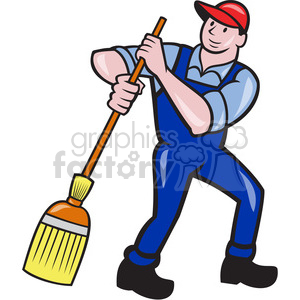 Man sweeping broom frnt shape clipart