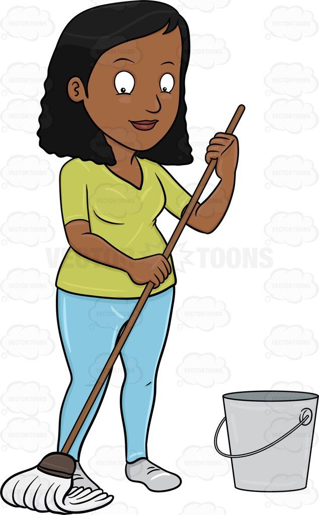 Black woman mopping.