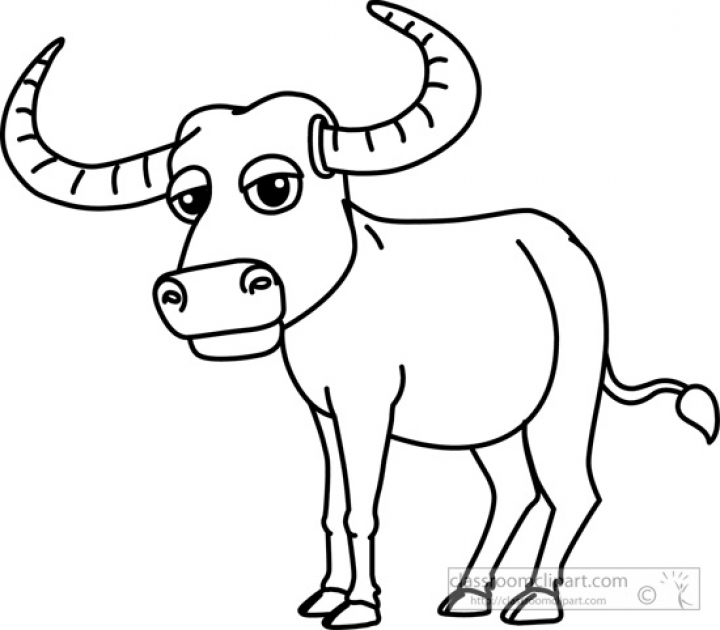 Animals buffalo black white outline clipart in
