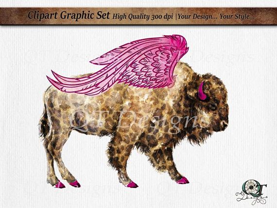 Funky Watercolor Buffalo Clip Art Graphic Images Transparent