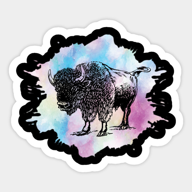 Watercolor bison buffalo.