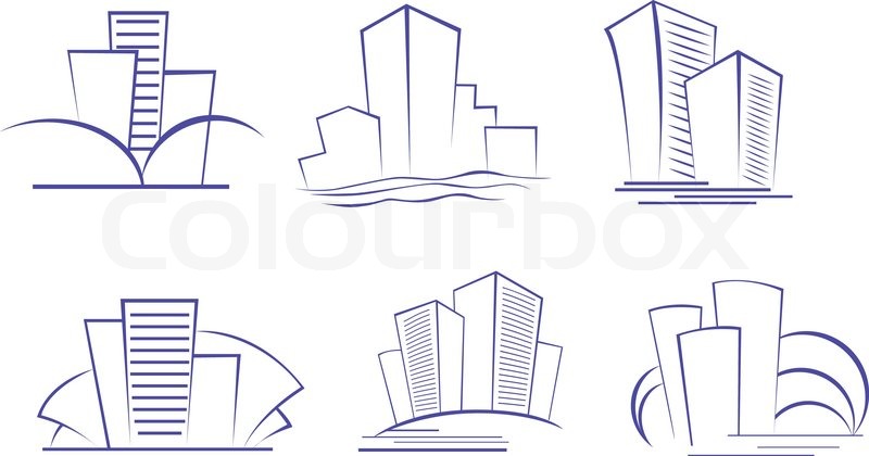 Set of modern building symbols for