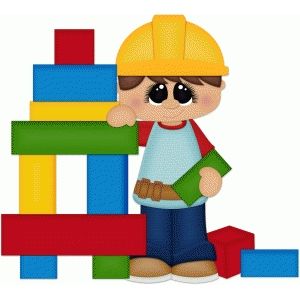 Boy playing building.