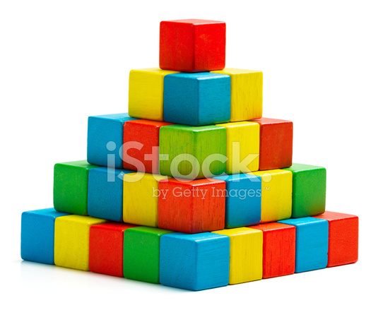 Toy Blocks Pyramid, Multicolor Wooden Bricks Stack Stock