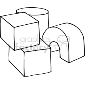 Black and white outline of simple building blocks clipart