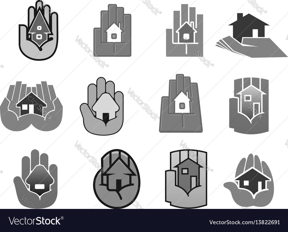 House insurance or security hand icons set
