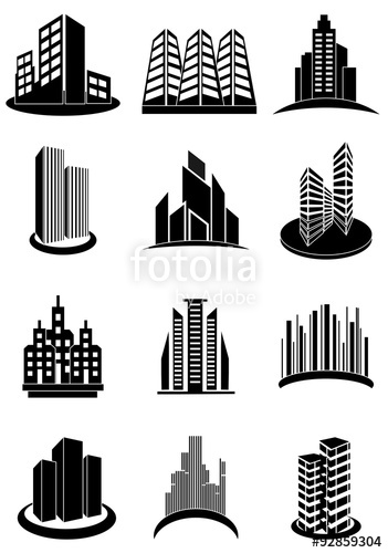Modern buildings logo icons set