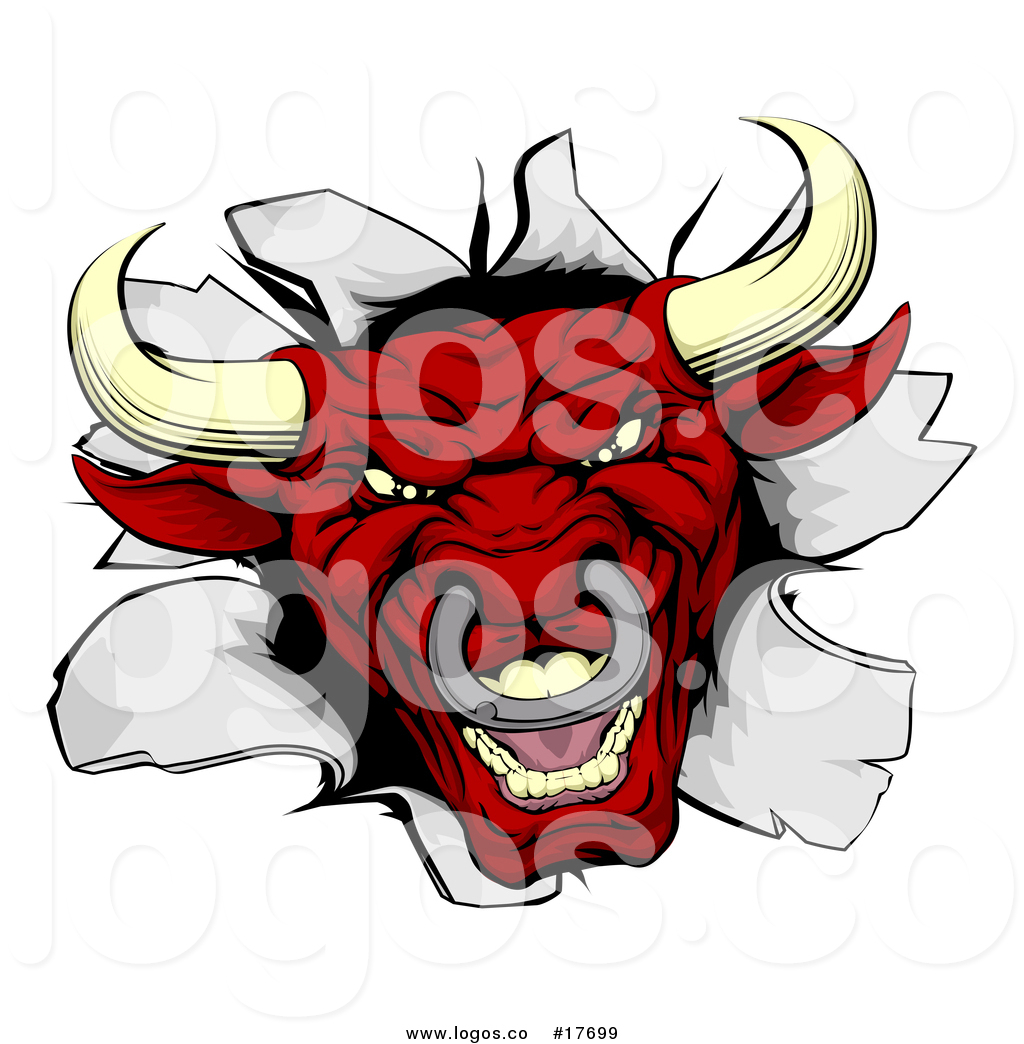 Vector Logo of a Red Aggressive Bull Breaking Through a Wall
