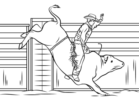 Cowboy riding bull.
