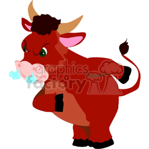 Angry cartoon bull with smoke coming out of his nose clipart