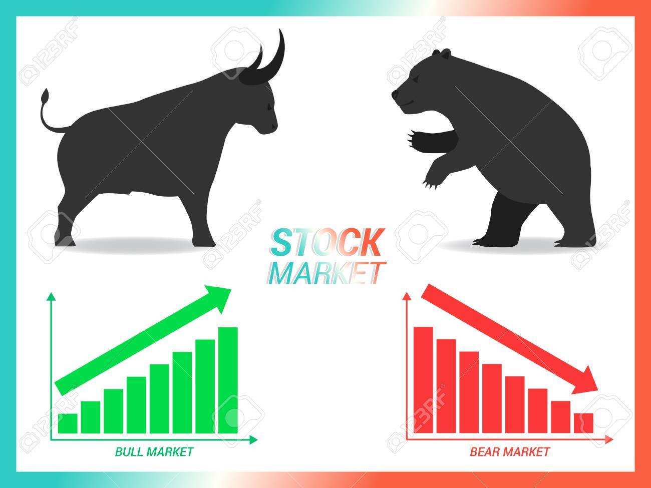 Stock market concept bull vs bear are facing and fighting on