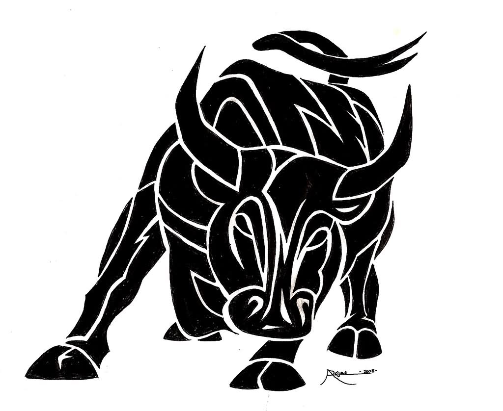 Tribal bull tattoo.