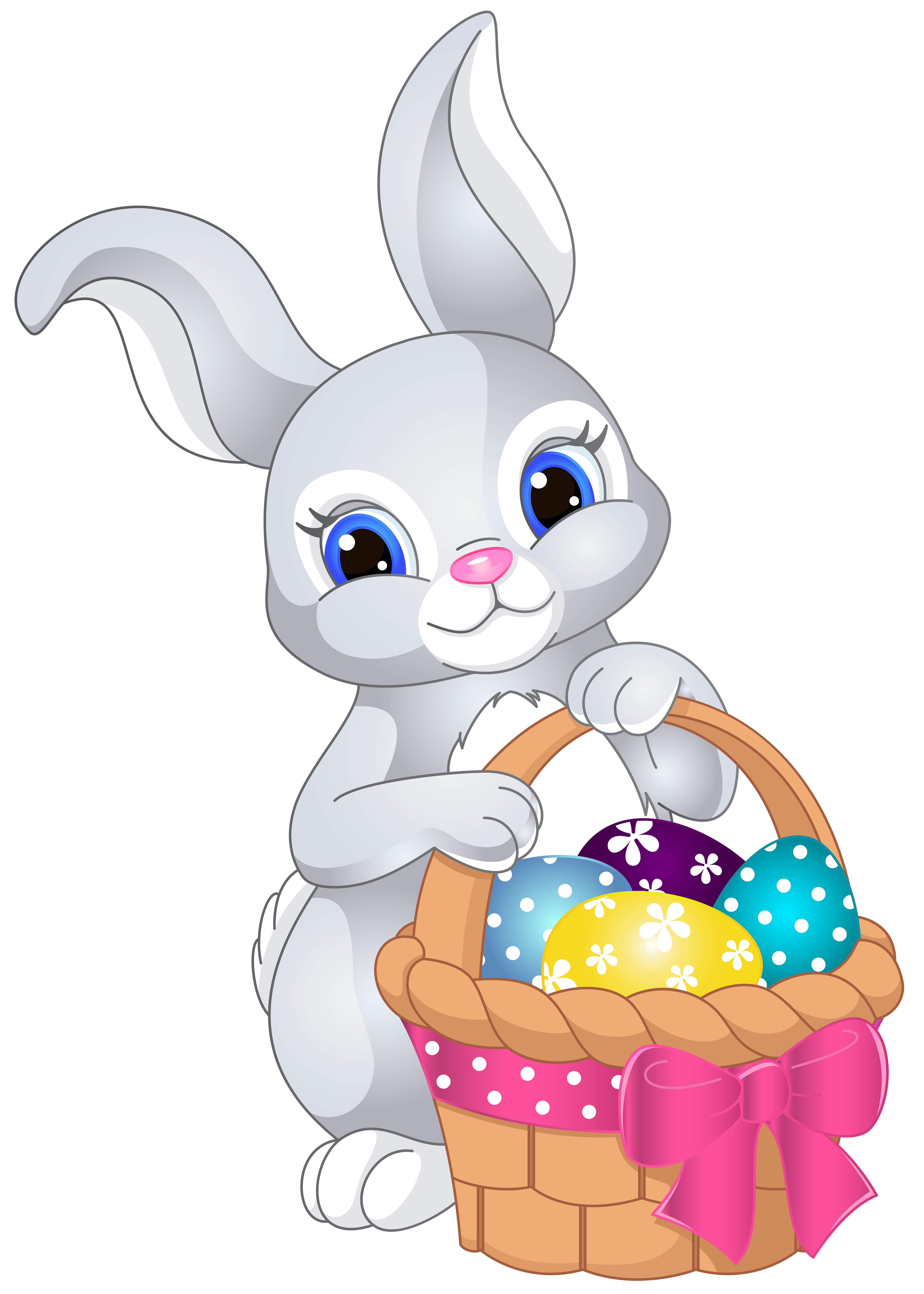 Easter Bunny with Egg Basket PNG Clip Art Image