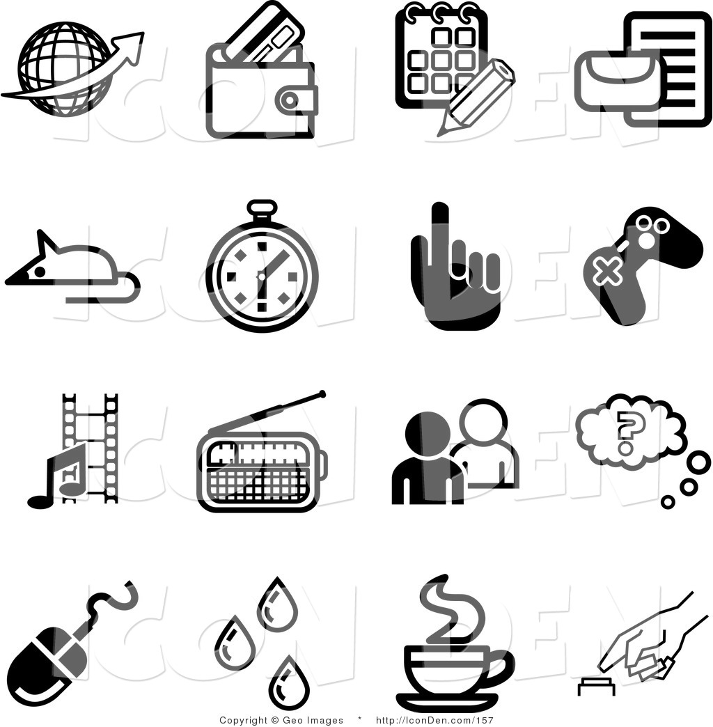 Clip Art of a Collection of Black and White Business Icons