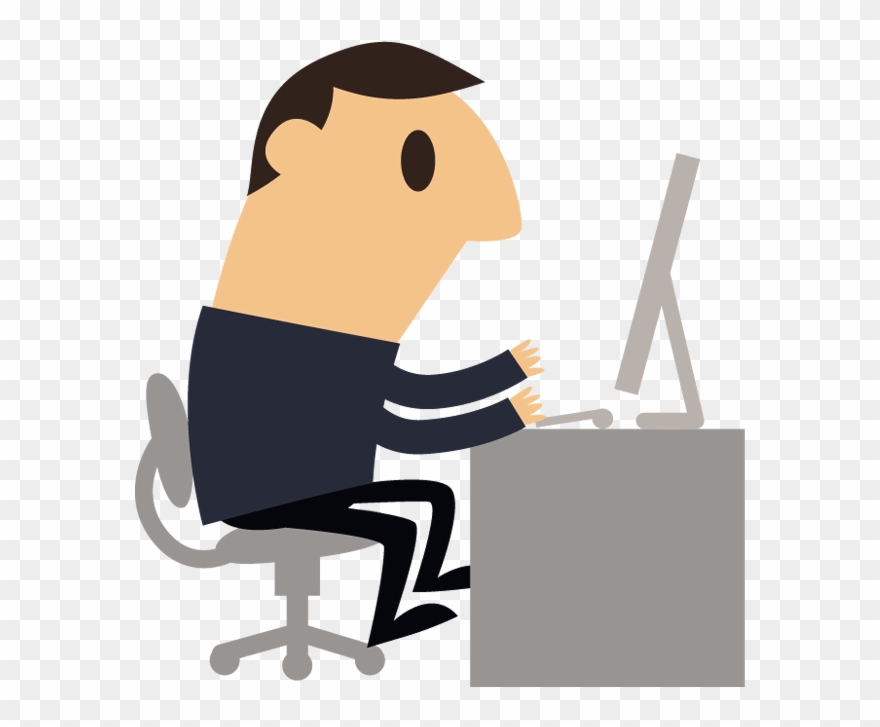 Cartoon Business Man Working With Computer