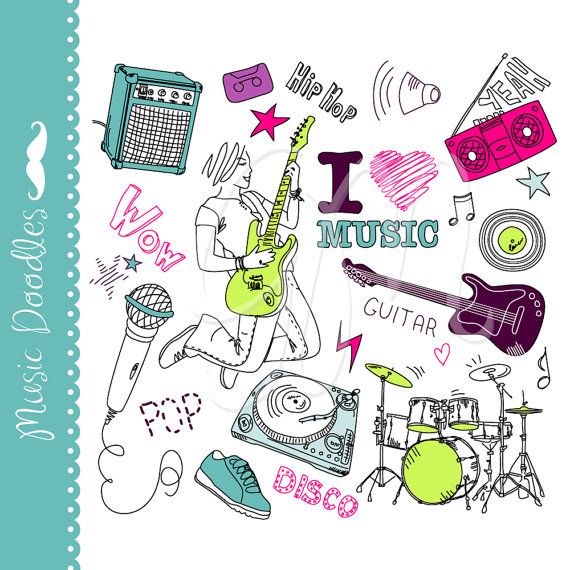 Music clip art collage set doodles Music Clipart by