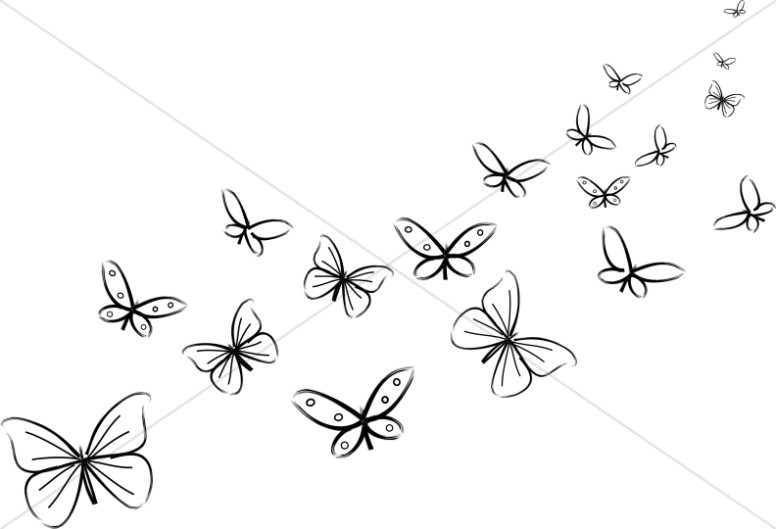 Flying butterflies clipart black and white