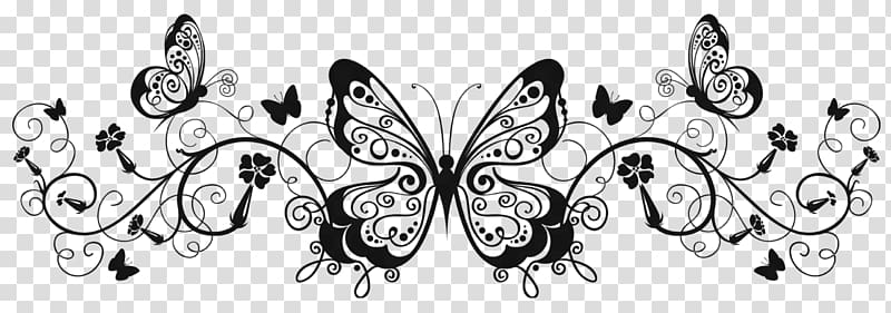 Butterflies illustration, Butterfly Black and white