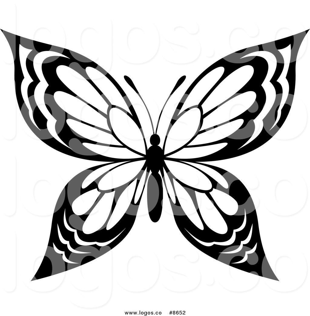Royalty Free Clip Art Vector Black and White Butterfly with