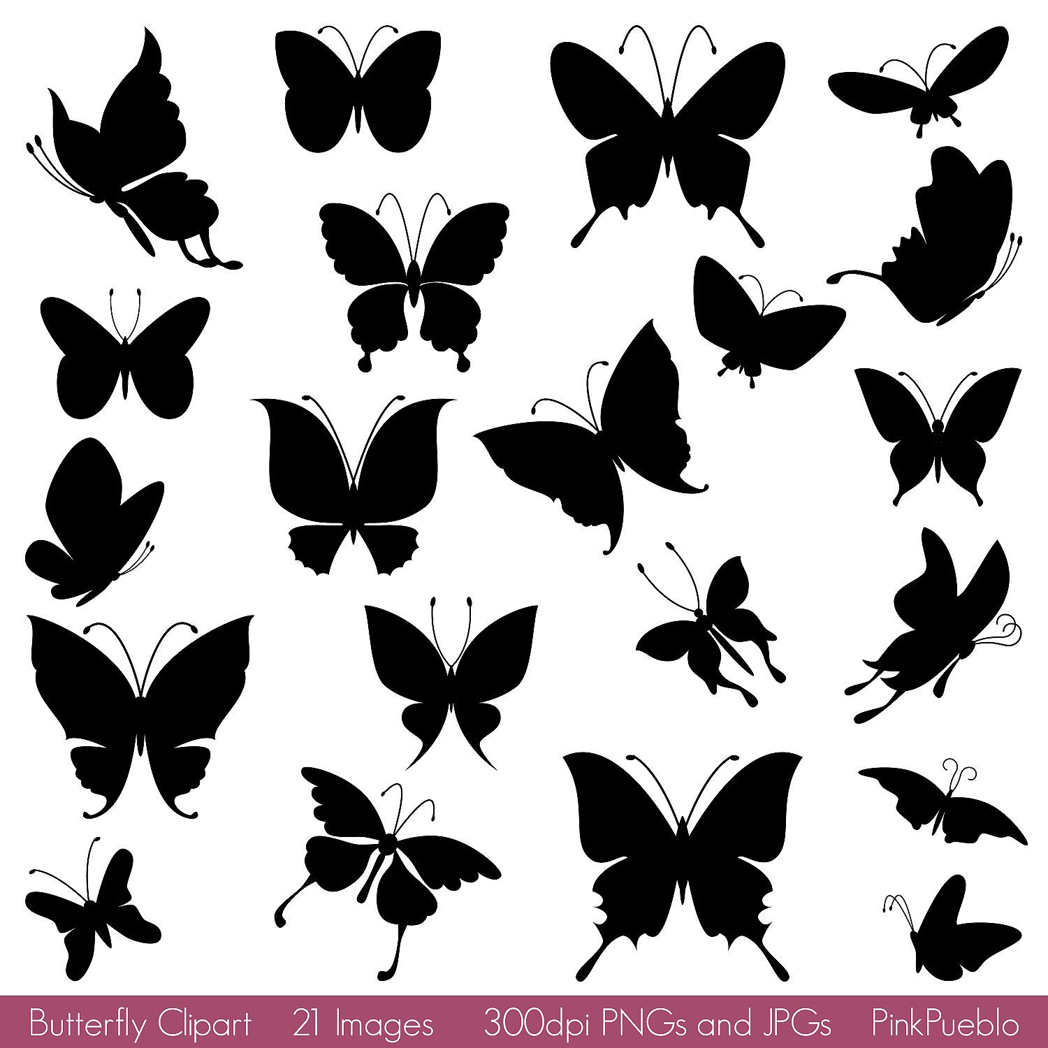 Butterfly silhouettes clipart.