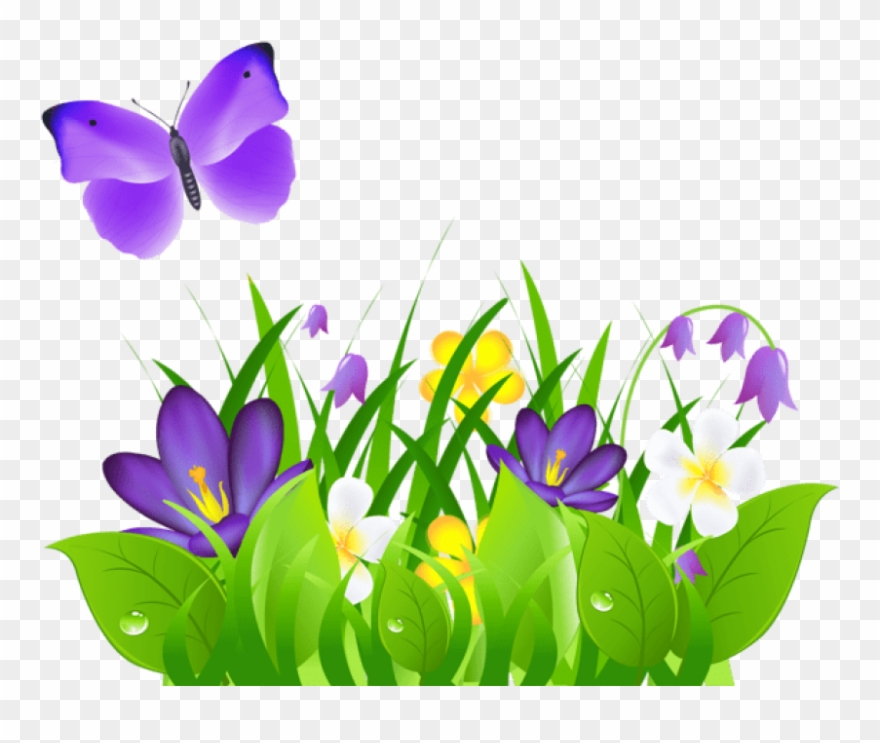 Free Png Purple Flowers Grass And Butterflypicture