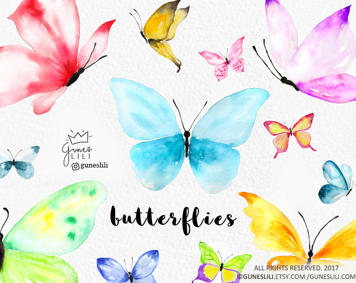 Watercolor butterfly cliparts.