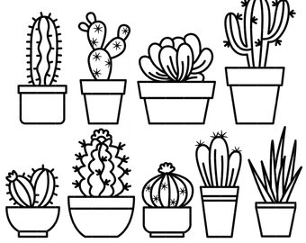 Cactus clipart black and white