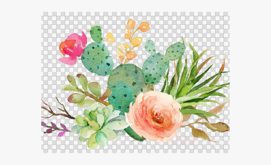 Cactus And Flowers Watercolor