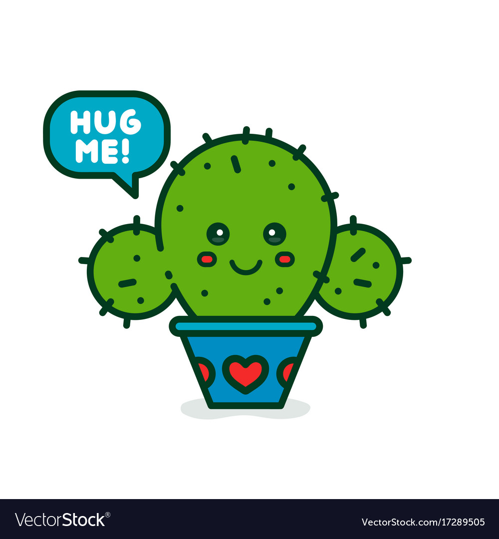 Cute smiling happy cactus say hug me