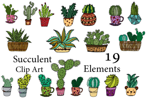 Succulent Clipart, CACTUS CLIPART, Doodle Cactus Clipart Line Art