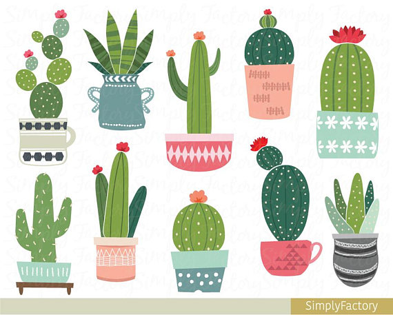 Cactus potted clip art, succulent clipart, tribal, cacti