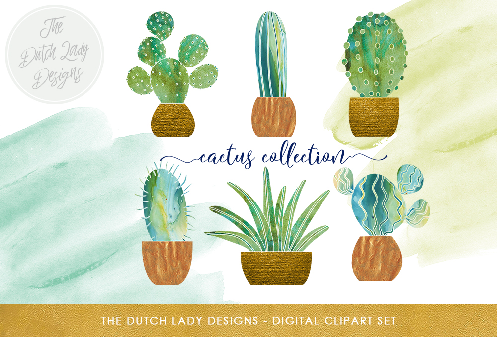Watercolor cactus clipart.