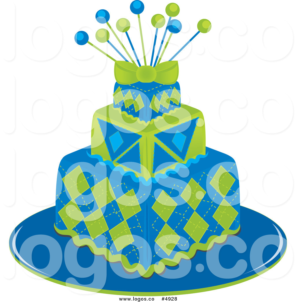 Royalty Free Vector of a Green and Blue Square Cake Logo by