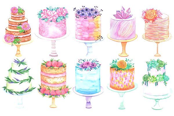 Watercolor cake set