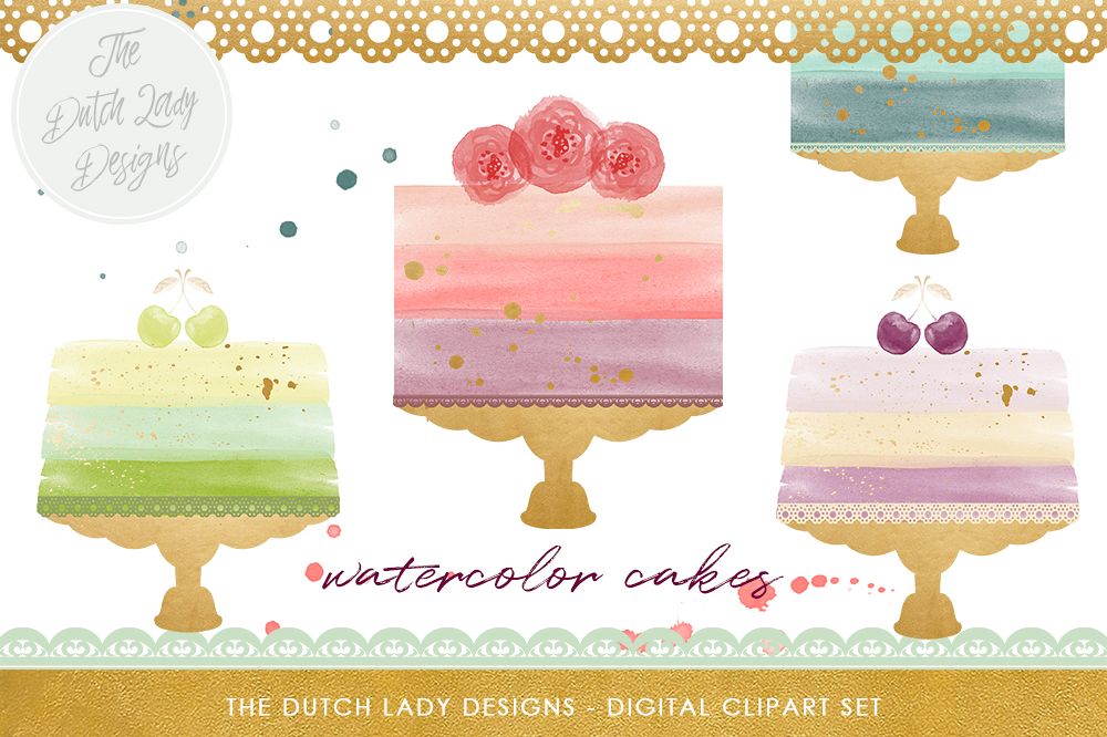 Watercolor Cake Clipart Set