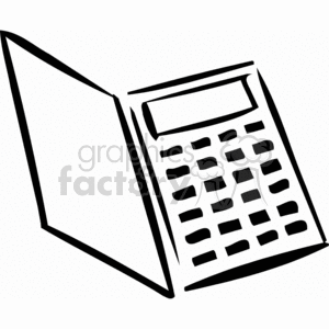 Black and white outline of a calculator with buttons clipart